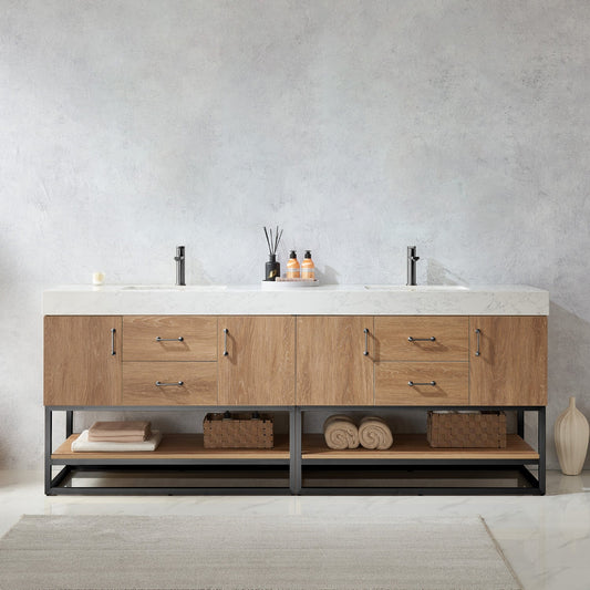 Alistair 84B" Double Vanity in North American Oak | Black