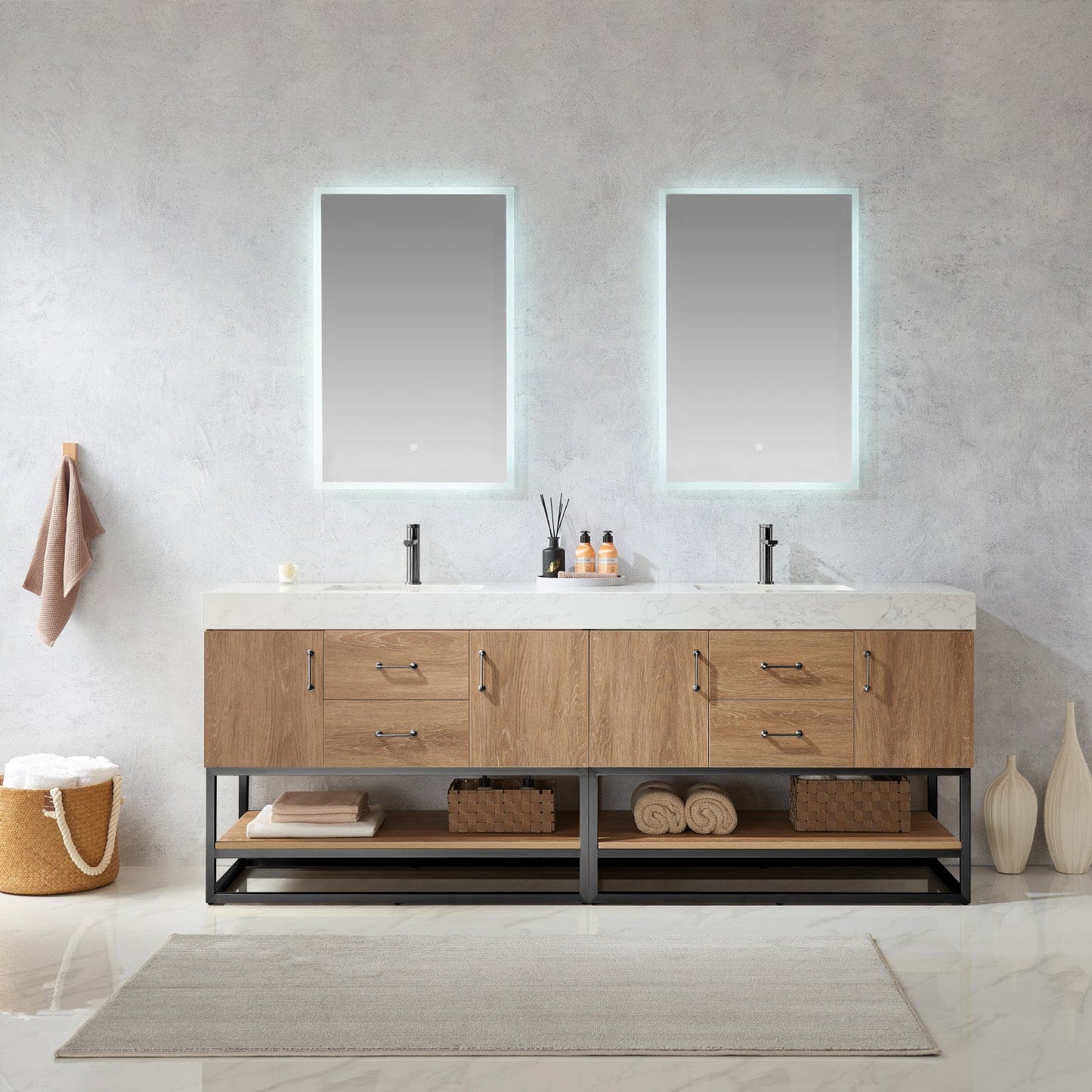 Alistair 84B" Double Vanity in North American Oak | Black