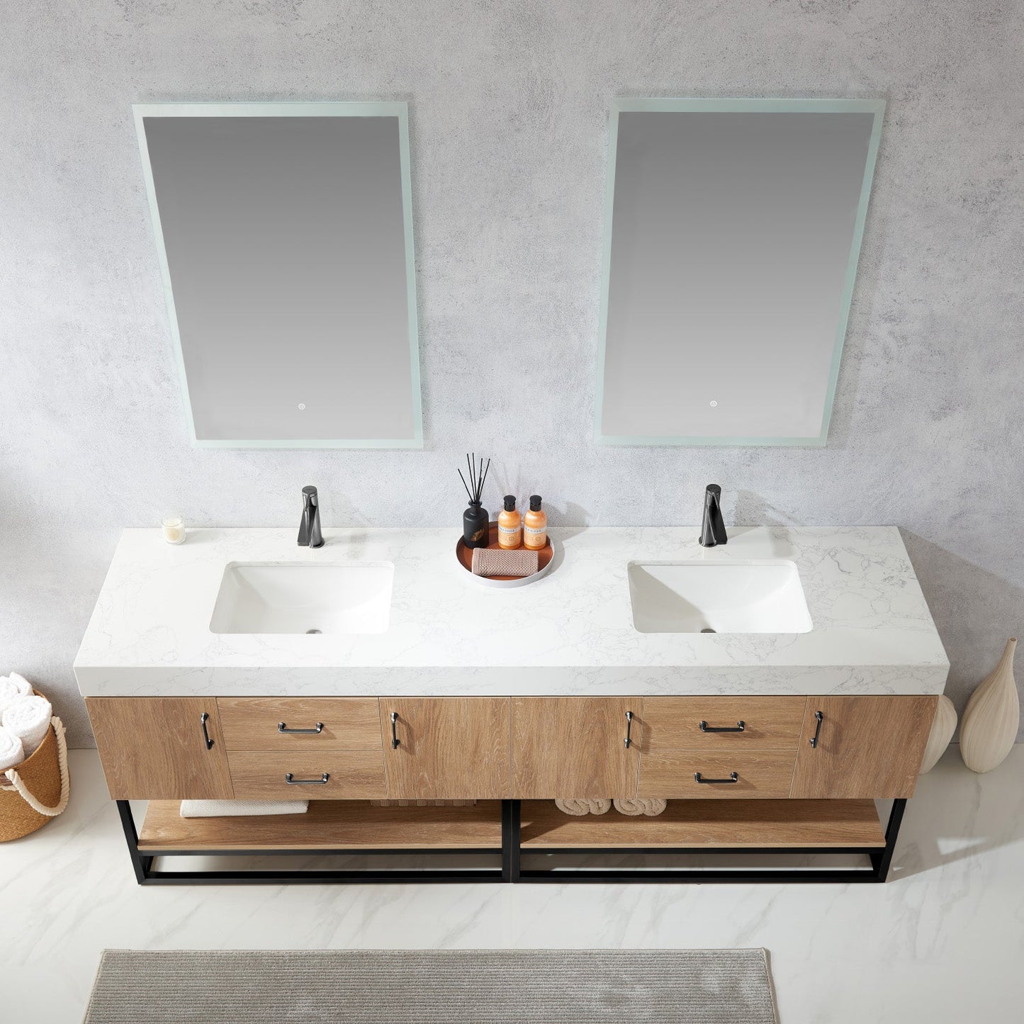 Alistair 84B" Double Vanity in North American Oak | Black