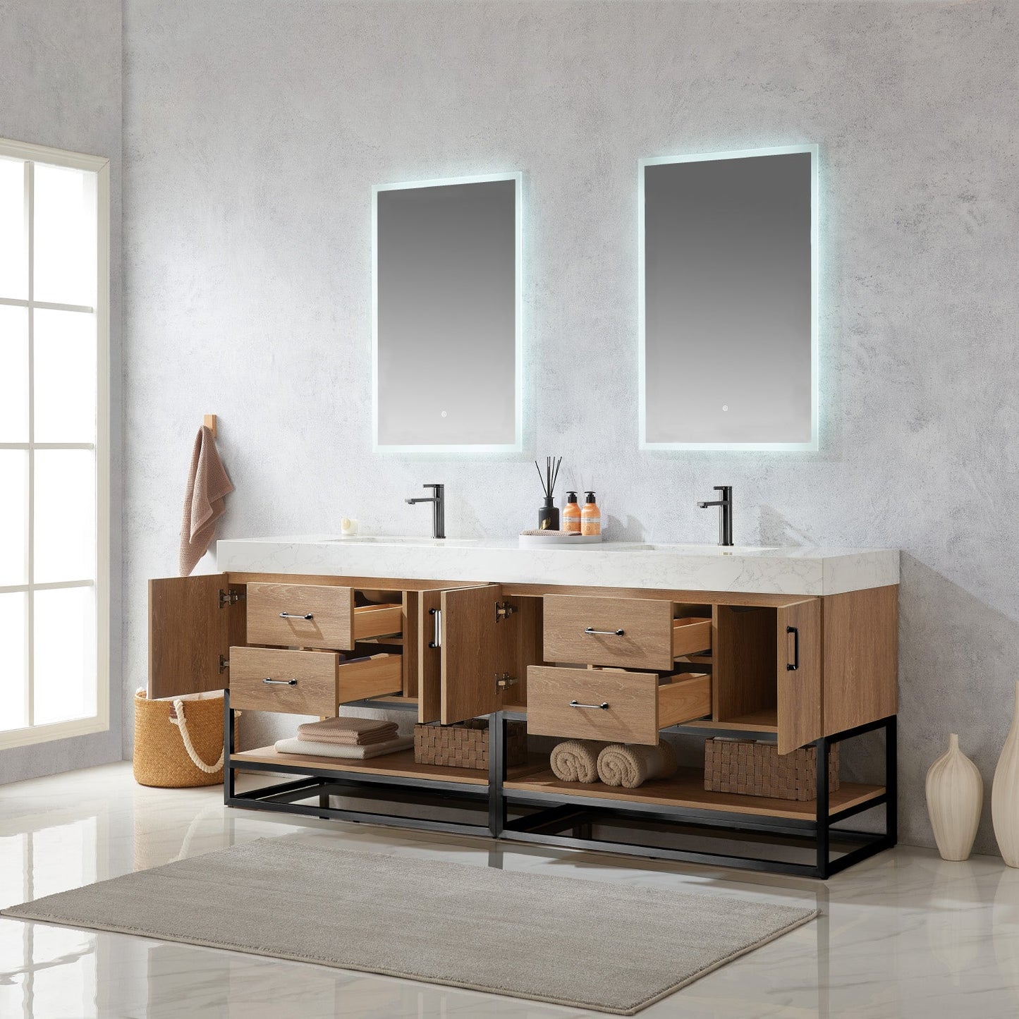Alistair 84B" Double Vanity in North American Oak | Black