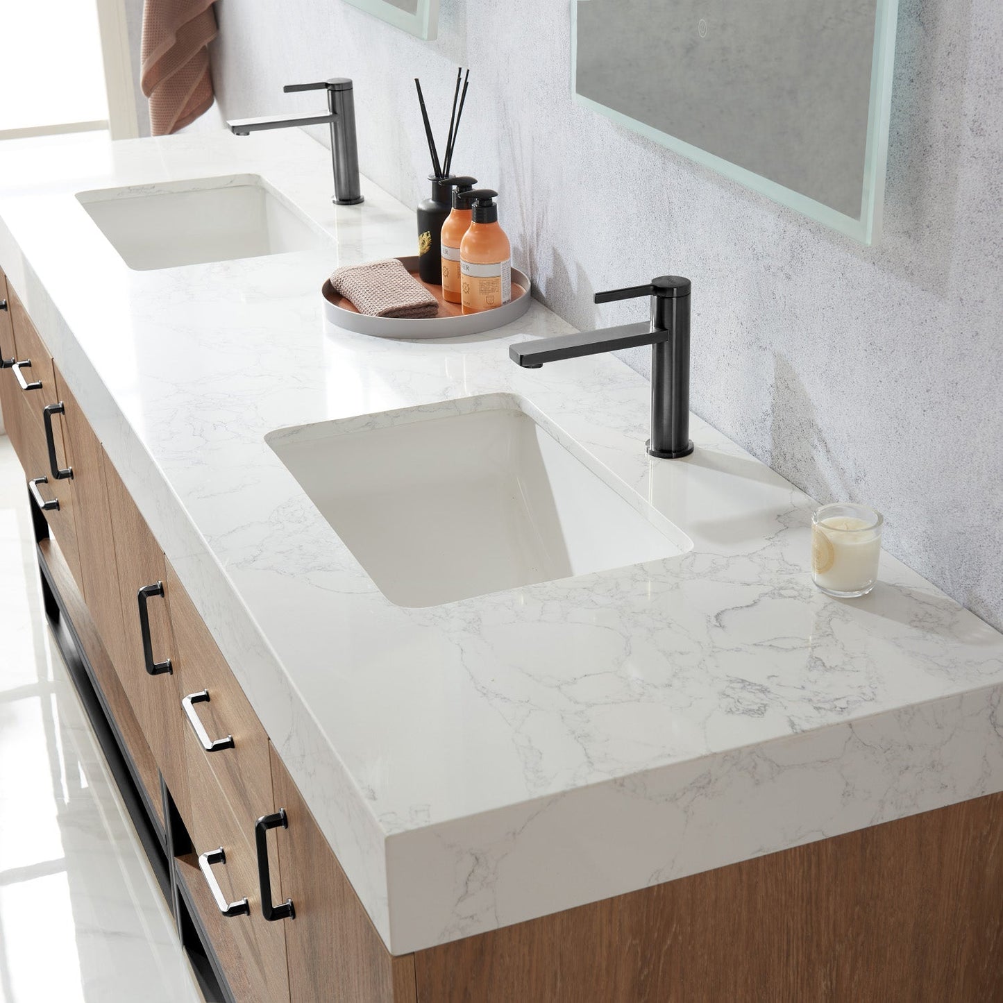 Alistair 84B" Double Vanity in North American Oak | Black