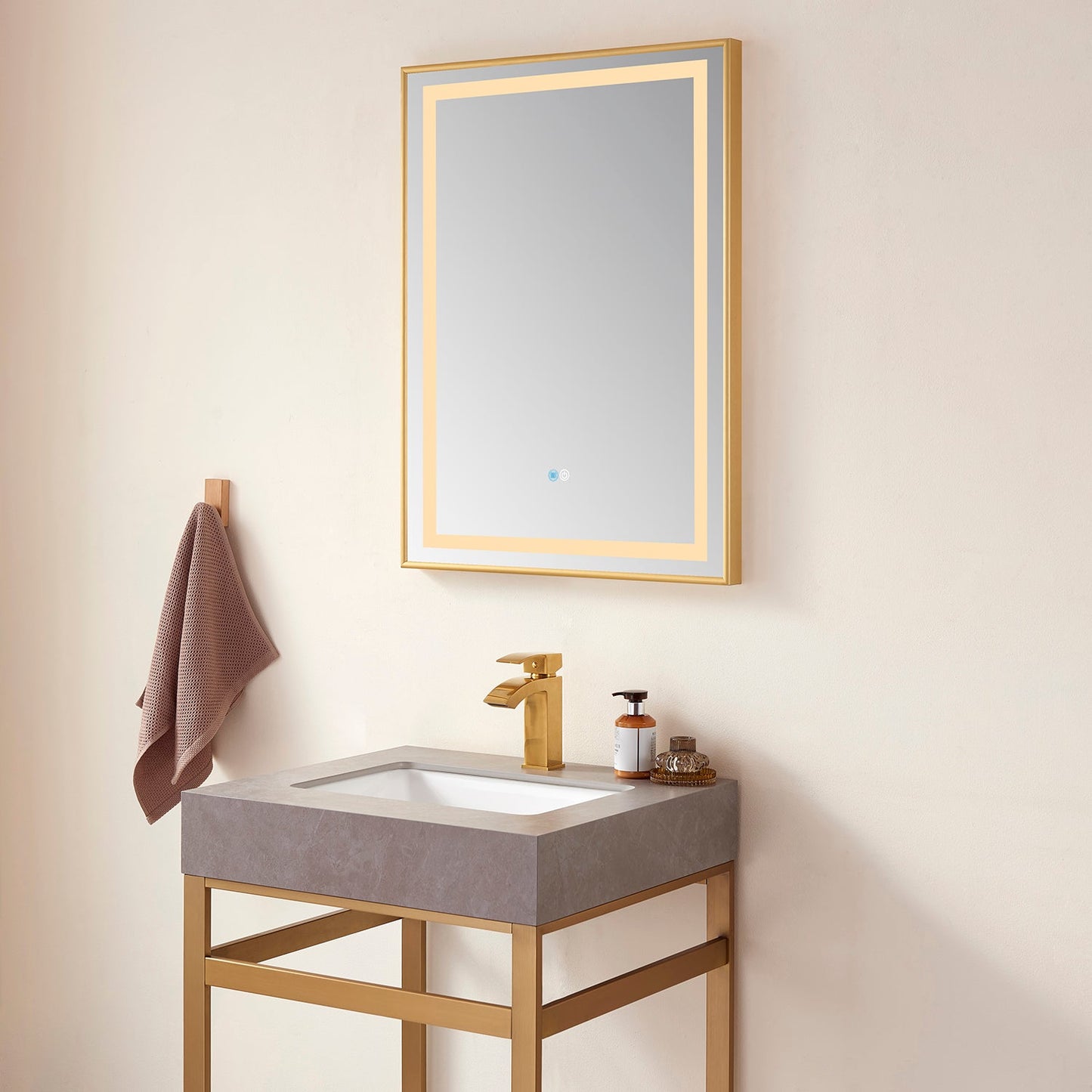 Teruel 24" Rectangular Aluminum Framed LED Wall Mount Bathroom Vanity Mirror in Gold