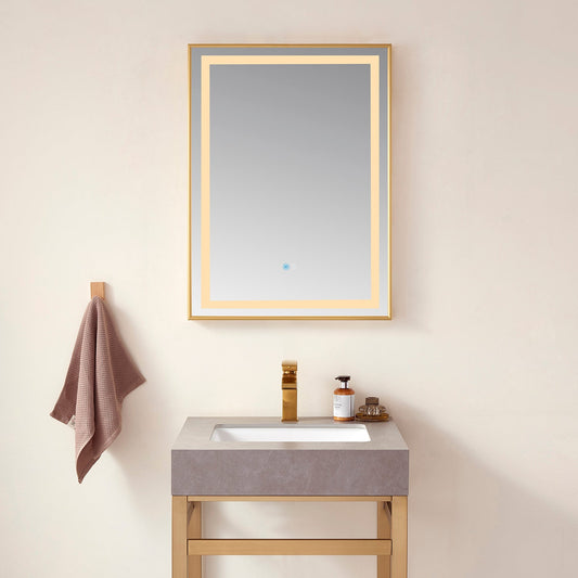 Teruel 24" Rectangular Aluminum Framed LED Wall Mount Bathroom Vanity Mirror in Gold