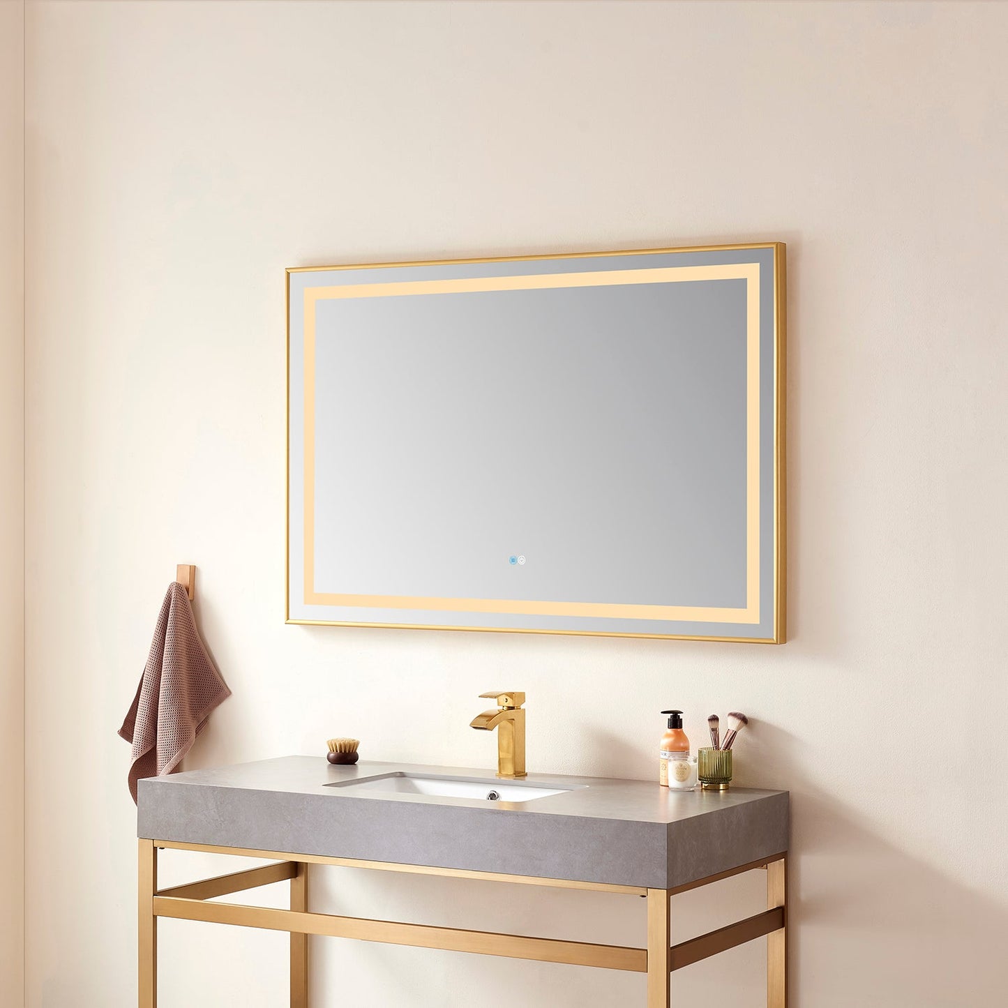 Teruel 36" Rectangular Aluminum Framed LED Wall Mount Bathroom Vanity Mirror in Gold