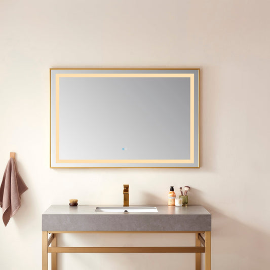 Teruel 36" Rectangular Aluminum Framed LED Wall Mount Bathroom Vanity Mirror in Gold