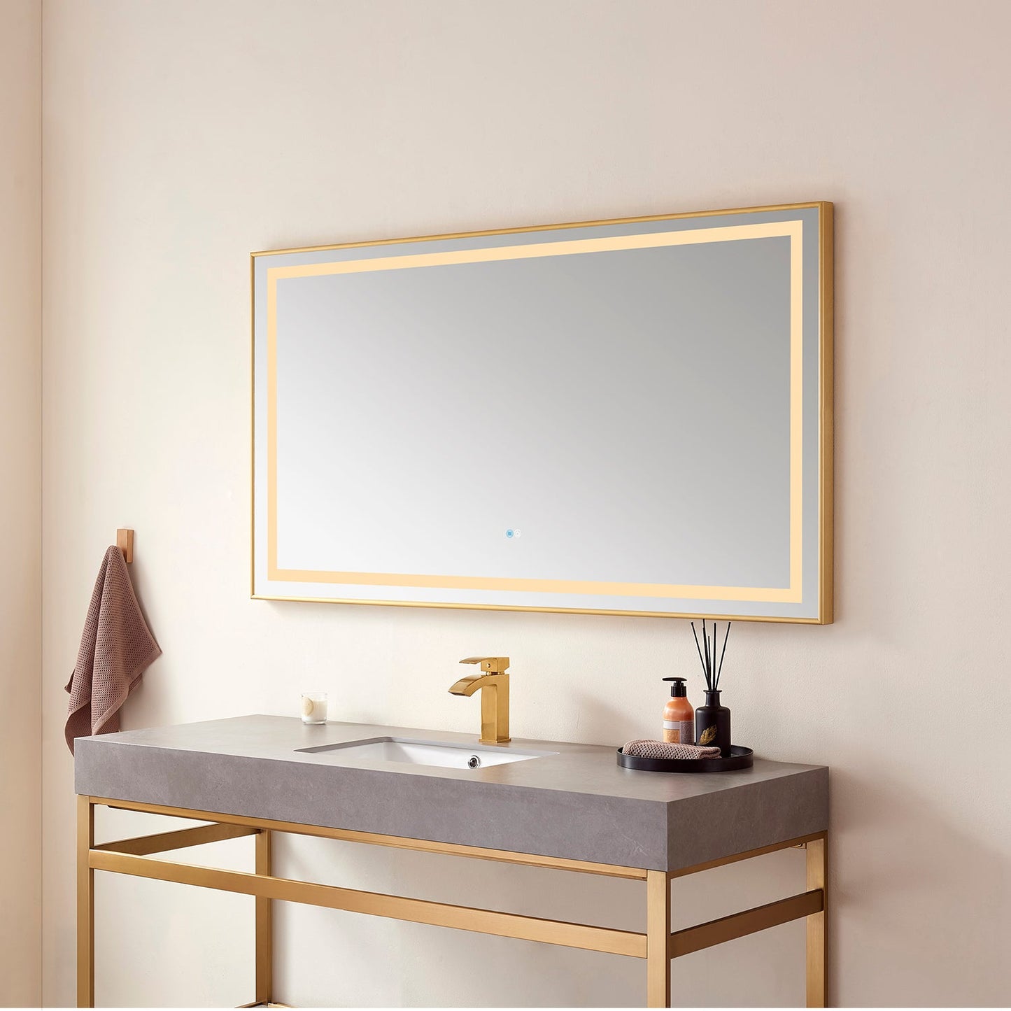 Teruel 60" Rectangular Aluminum Framed LED Wall Mount Bathroom Vanity Mirror in Gold
