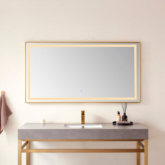 Teruel 60" Rectangular Aluminum Framed LED Wall Mount Bathroom Vanity Mirror in Gold