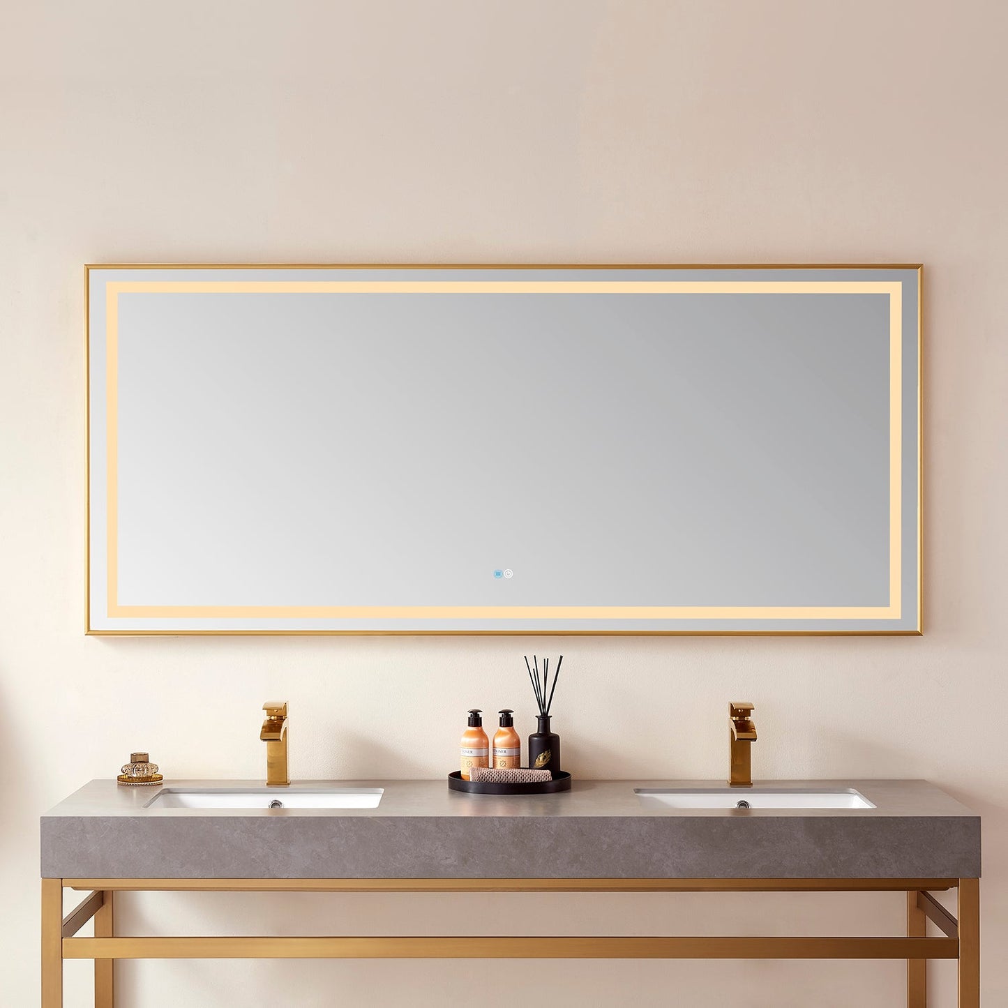 Teruel 72" Rectangular Aluminum Framed LED Wall Mount Bathroom Vanity Mirror in Gold