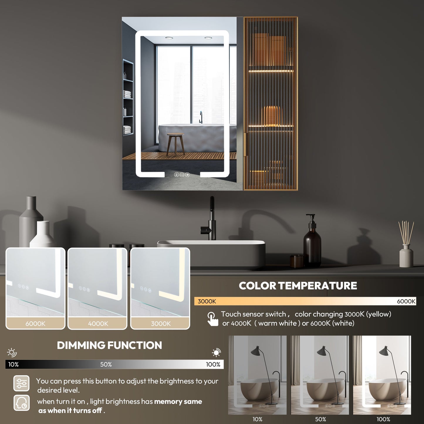 Cervia 30" W x 29.5" H Rectangular Medicine Cabinet with Aluminum Frameless LED Mirror