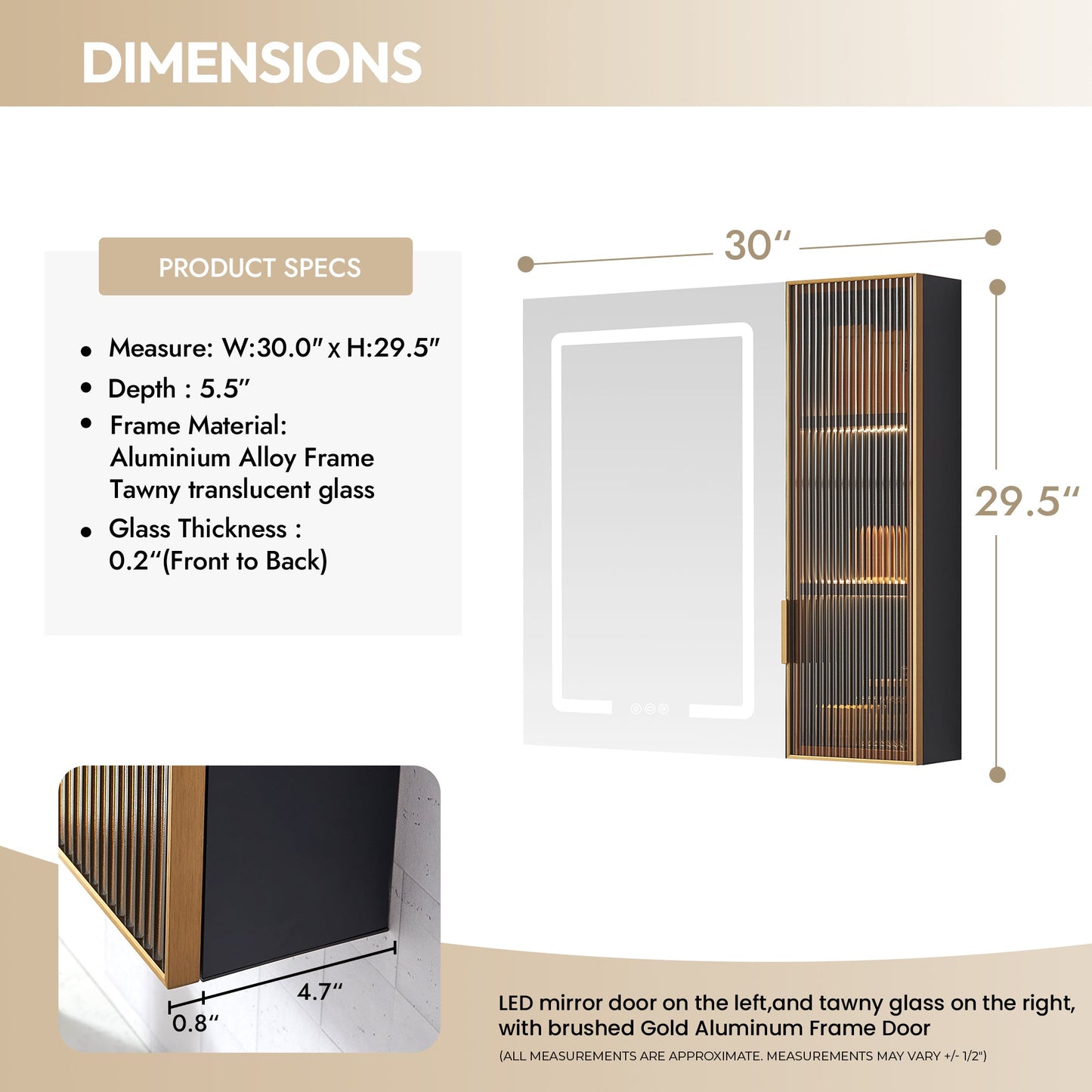 Cervia 30" W x 29.5" H Rectangular Medicine Cabinet with Aluminum Frameless LED Mirror