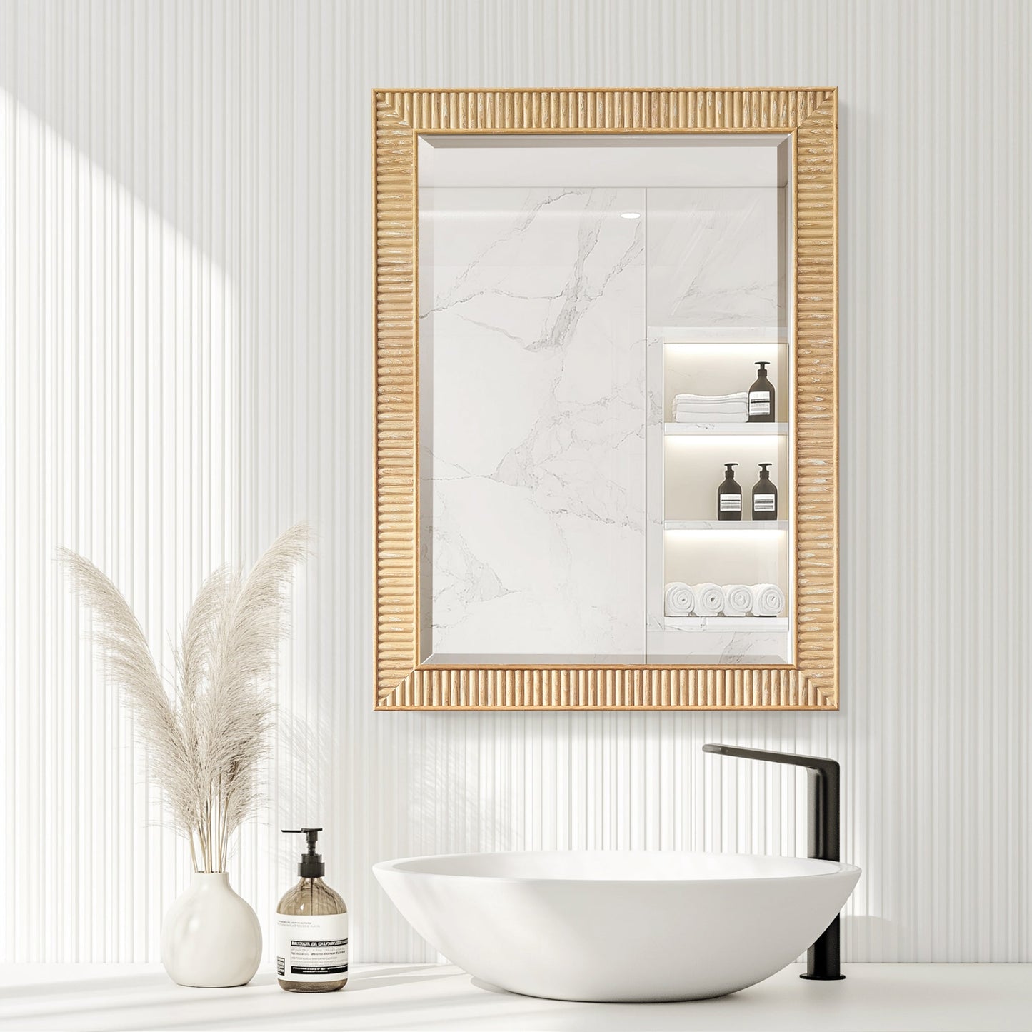 Bangalore 24" W x 31.9" H Rectangular Wood Framed Medicine Cabinet in Washed Ash Grey