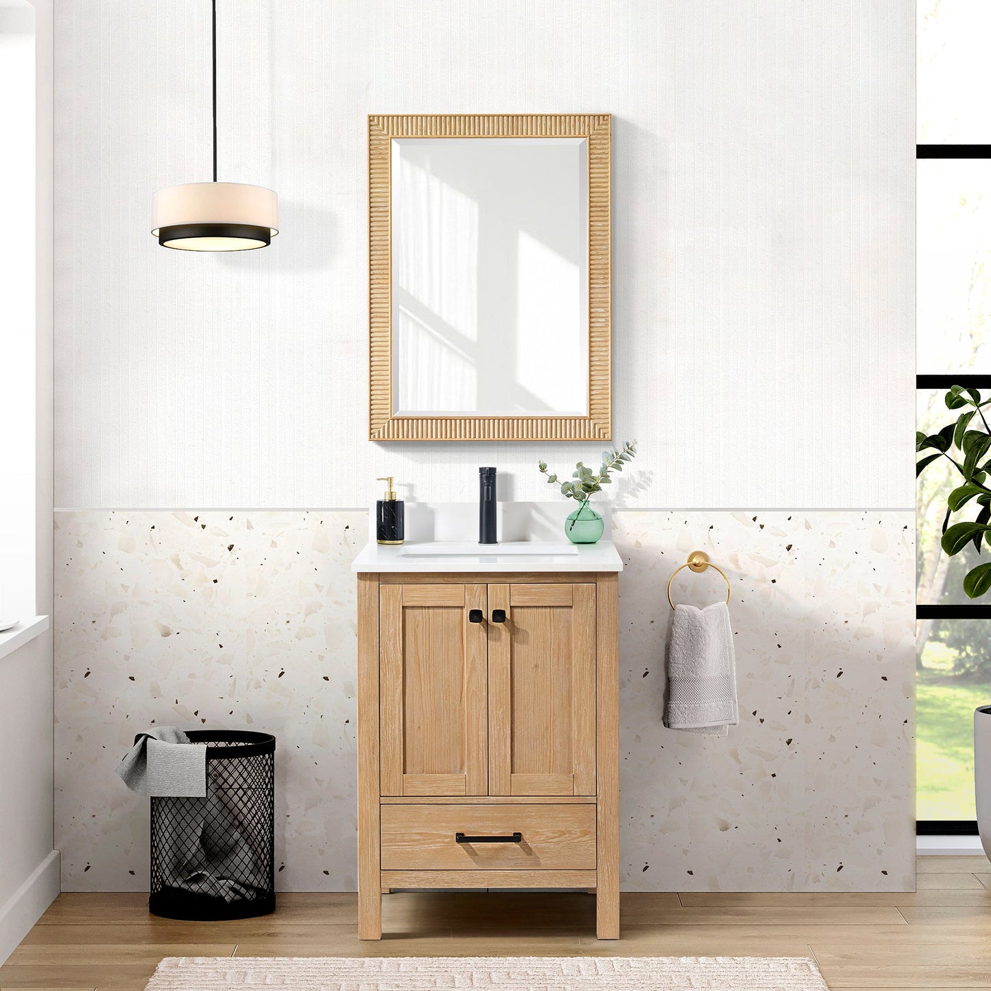 Bangalore 24" W x 31.9" H Rectangular Wood Framed Medicine Cabinet in Washed Ash Grey