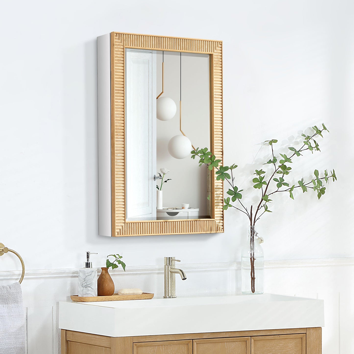 Bangalore 24" W x 31.9" H Rectangular Wood Framed Medicine Cabinet in Washed Ash Grey