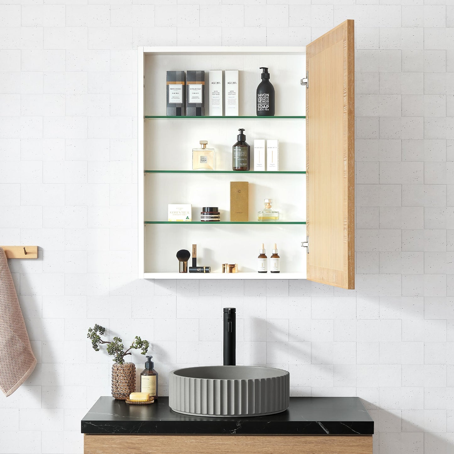 Bangalore 24" W x 31.9" H Rectangular Wood Framed Medicine Cabinet in Washed Ash Grey