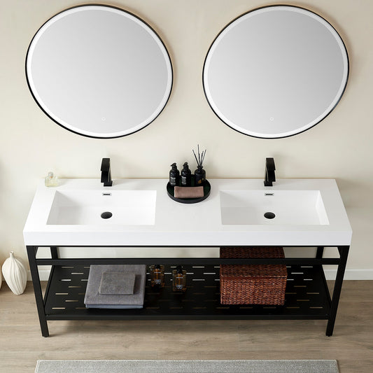 Ablitas Square White Finish Composite Granite Stone Vessel Bathroom Vanity Sink