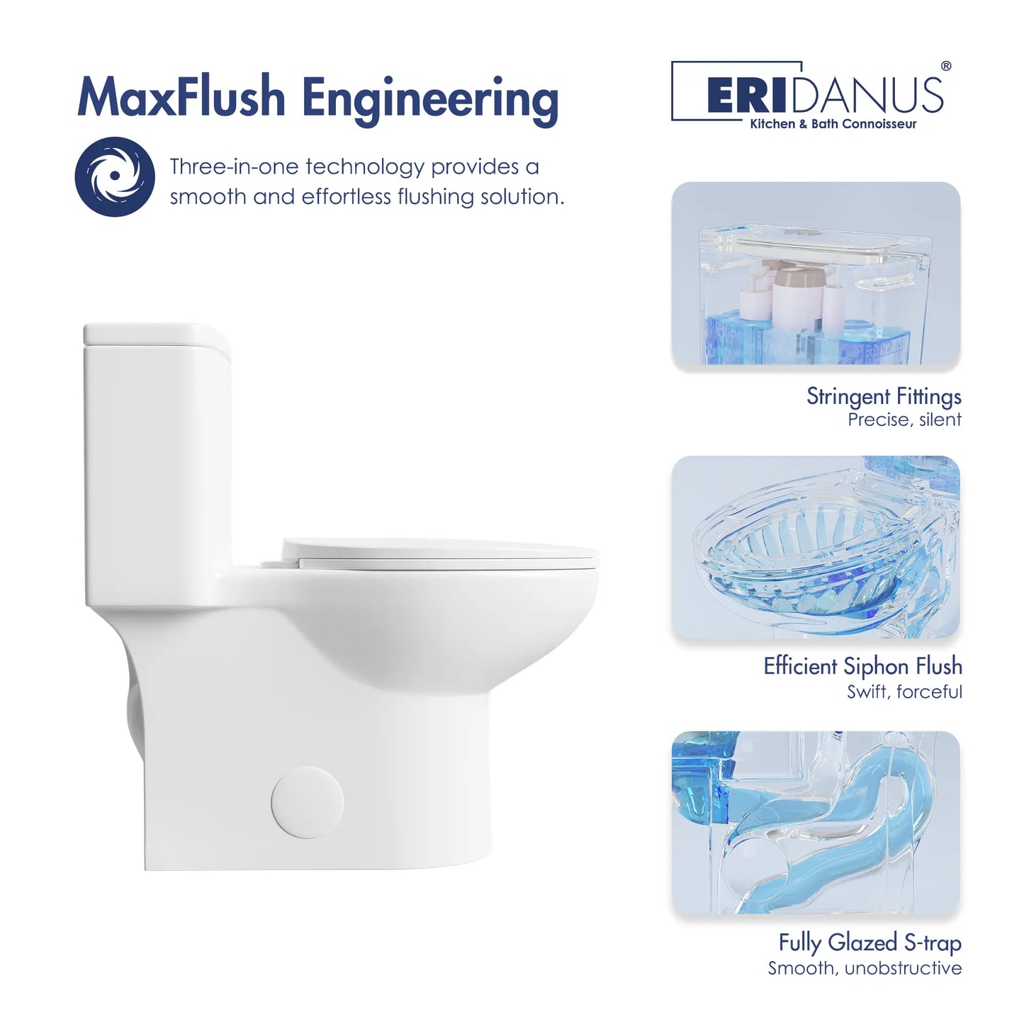 Dublin 1.1/1.6 GPF Elongated Chair Height One-Piece Toilet, Floor Mounted