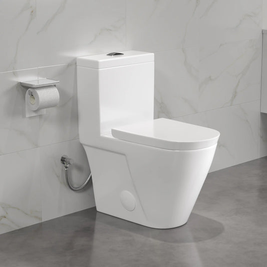 Turner 1.1/1.6 GPF Dual Flush Elongated One-Piece Toilet, Chair Height, White / Matte Black