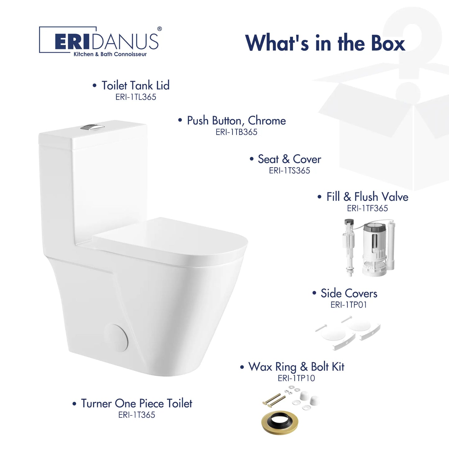 Turner 1.1/1.6 GPF Dual Flush Elongated One-Piece Toilet, Chair Height, White / Matte Black