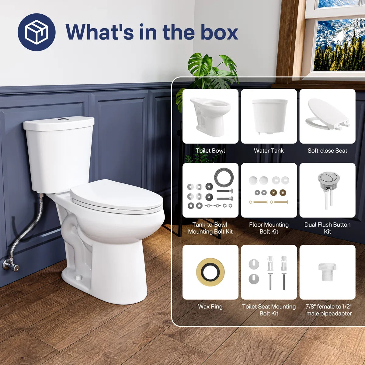 Dayton Elongated 18.9" Chair Height Two-Piece Toilet, Single or Dual Flush, Soft-Close Seat