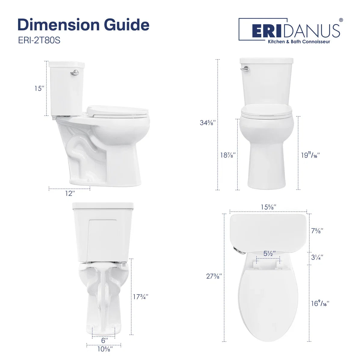 Dayton Round 18.9" Chair Height Two-Piece Toilet, 1.28 GPF Single Flush, Soft-Close Seat
