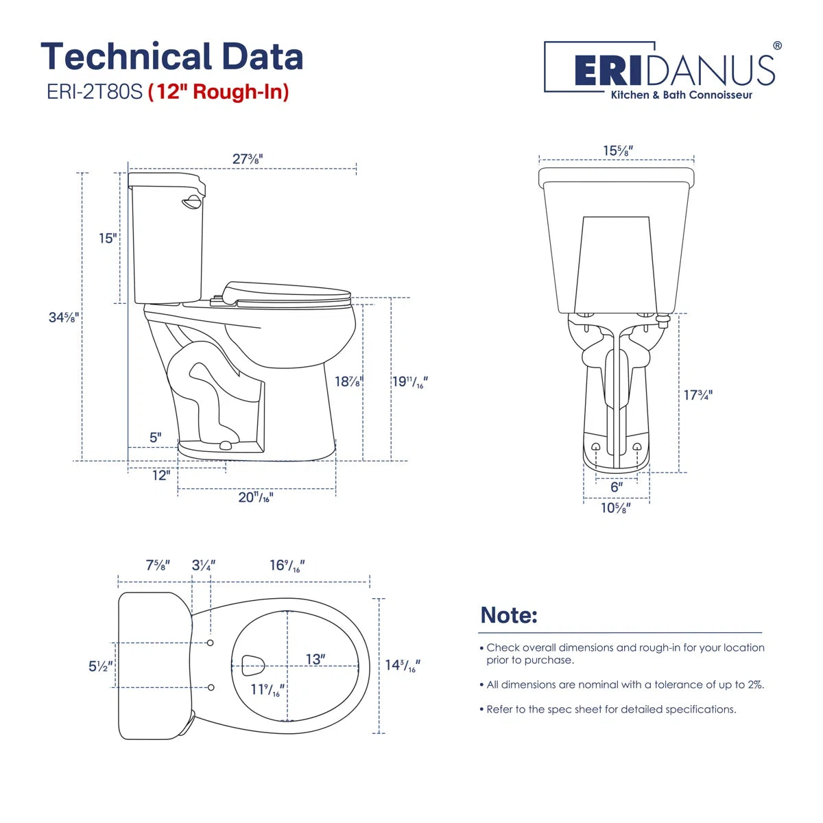 Dayton Round 18.9" Chair Height Two-Piece Toilet, 1.28 GPF Single Flush, Soft-Close Seat