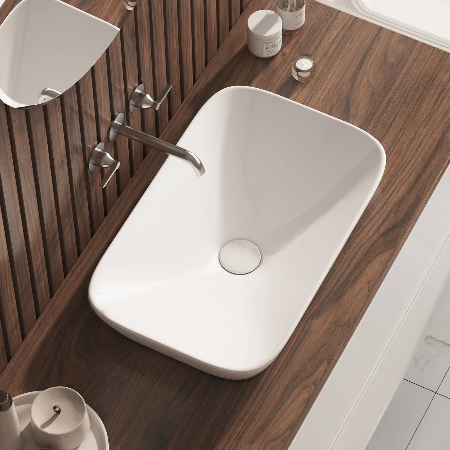 Salerno 21" x 13" Rectangular Semi-Recessed Vitreous China Vessel Bathroom Sink in White