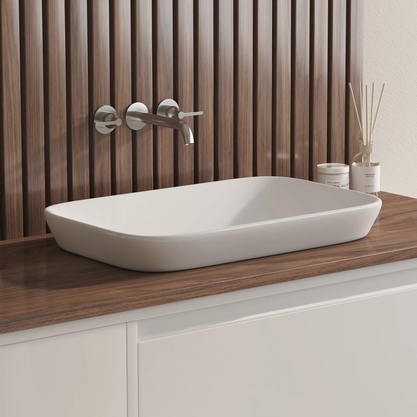 Salerno 21" x 13" Rectangular Semi-Recessed Vitreous China Vessel Bathroom Sink in White