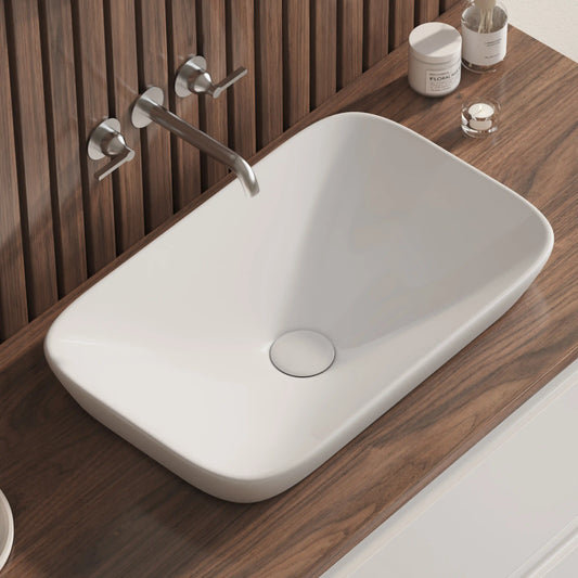 Salerno 21" x 13" Rectangular Semi-Recessed Vitreous China Vessel Bathroom Sink in White