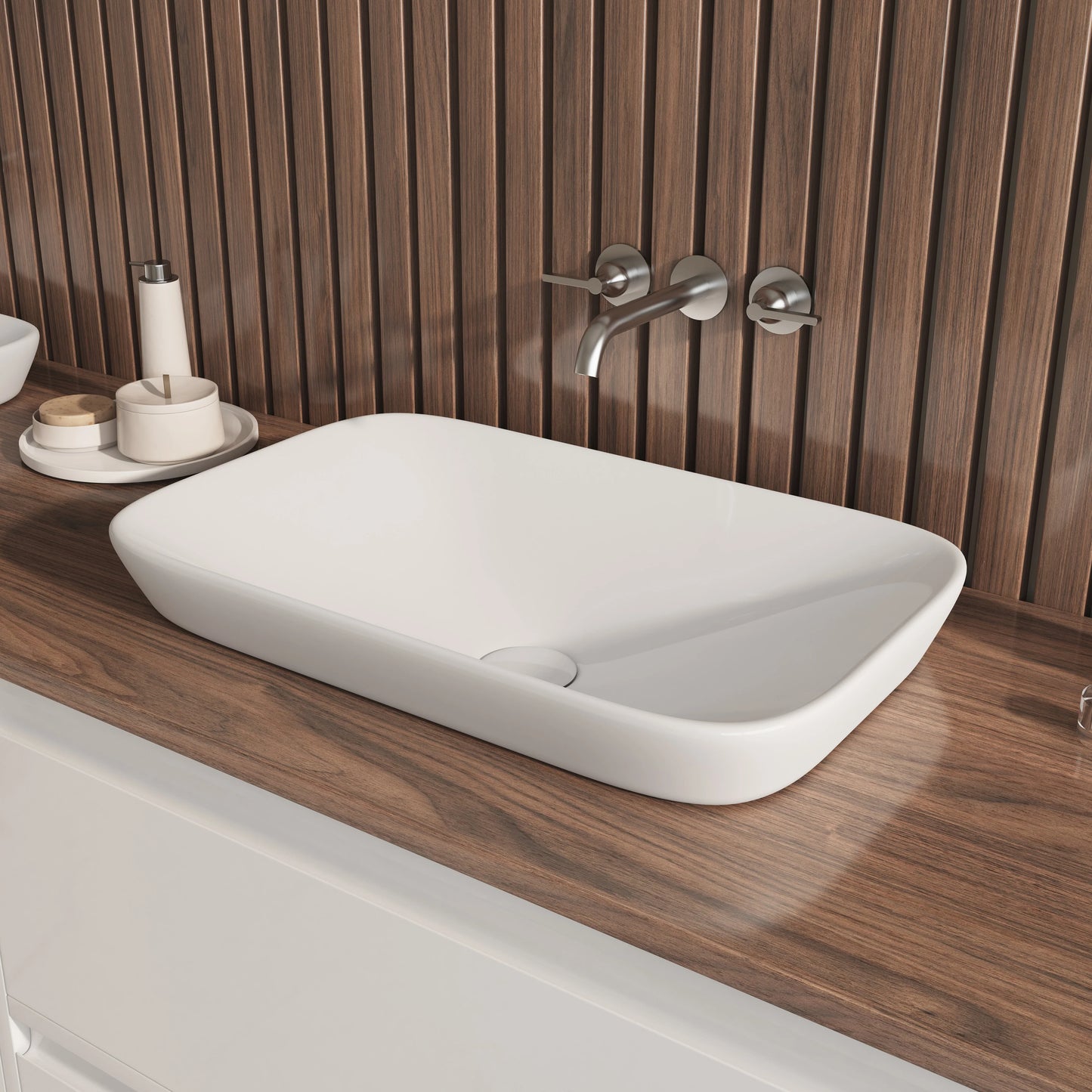 Salerno 21" x 13" Rectangular Semi-Recessed Vitreous China Vessel Bathroom Sink in White