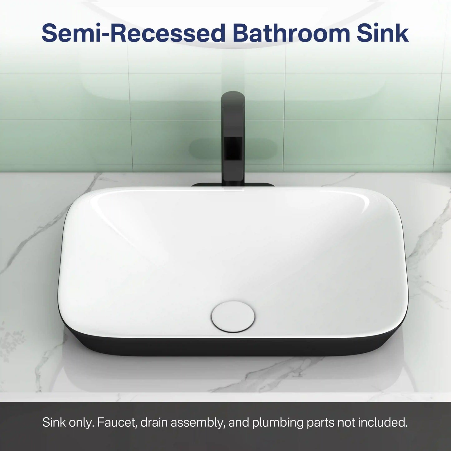 Salerno 21" x 13" Rectangular Semi-Recessed Vitreous China Vessel Bathroom Sink in White