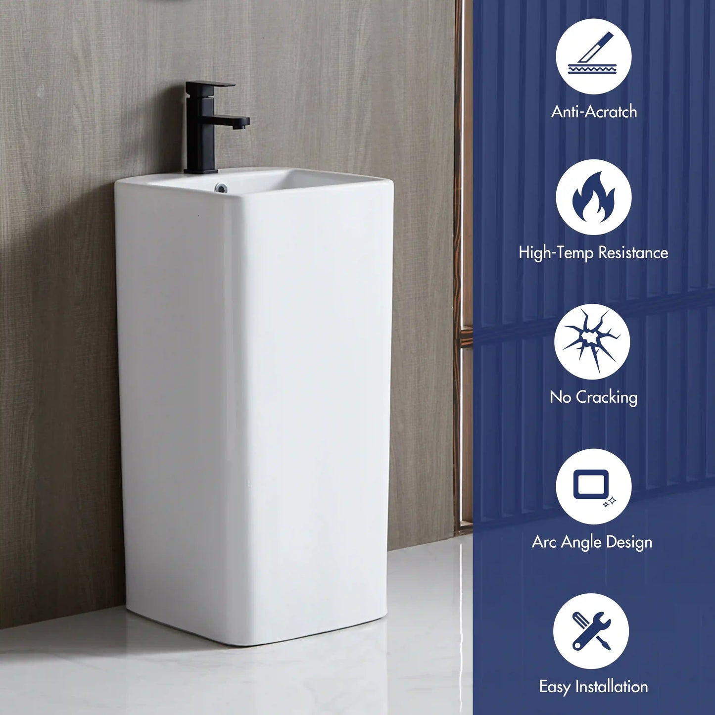 Turner 33" H White Square Freestanding Pedestal Sink