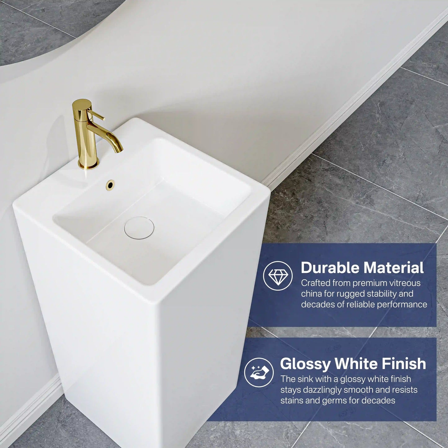 Turner 33" H White Square Freestanding Pedestal Sink