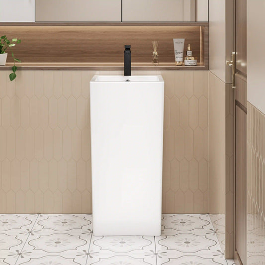 Turner 33" H White Square Freestanding Pedestal Sink