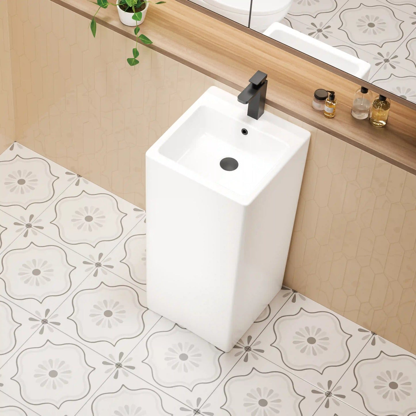 Turner 33" H White Square Freestanding Pedestal Sink