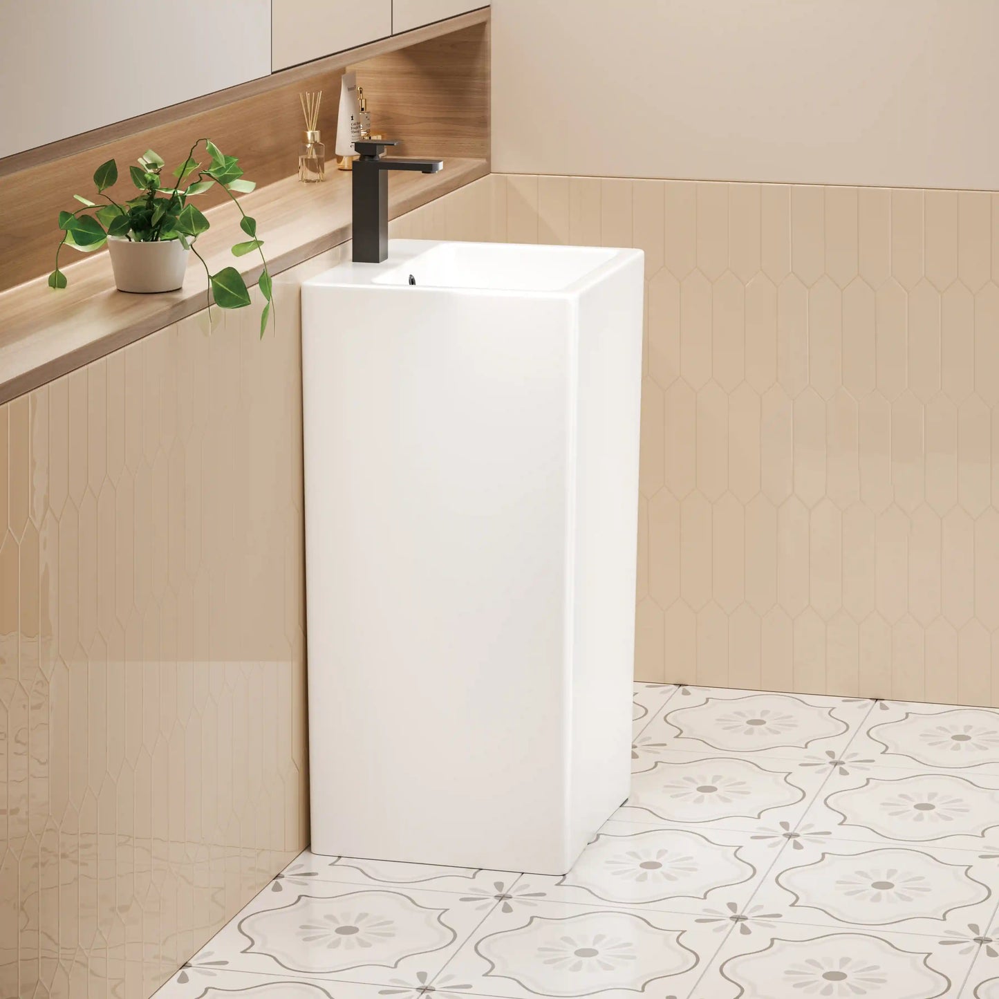 Turner 33" H White Square Freestanding Pedestal Sink