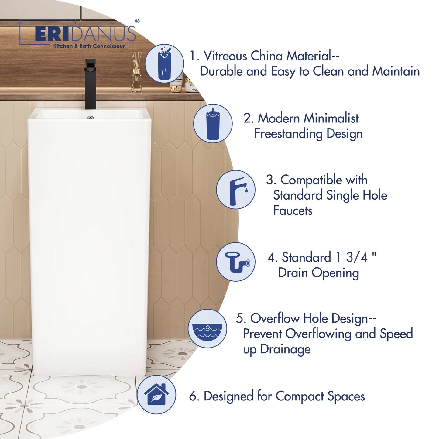 Turner 33" H White Square Freestanding Pedestal Sink