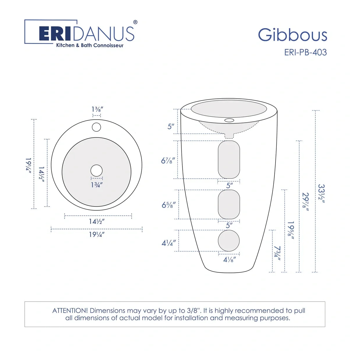 Gibbous 33.5" H Vitreous China Circular Pedestal Bathroom Sink