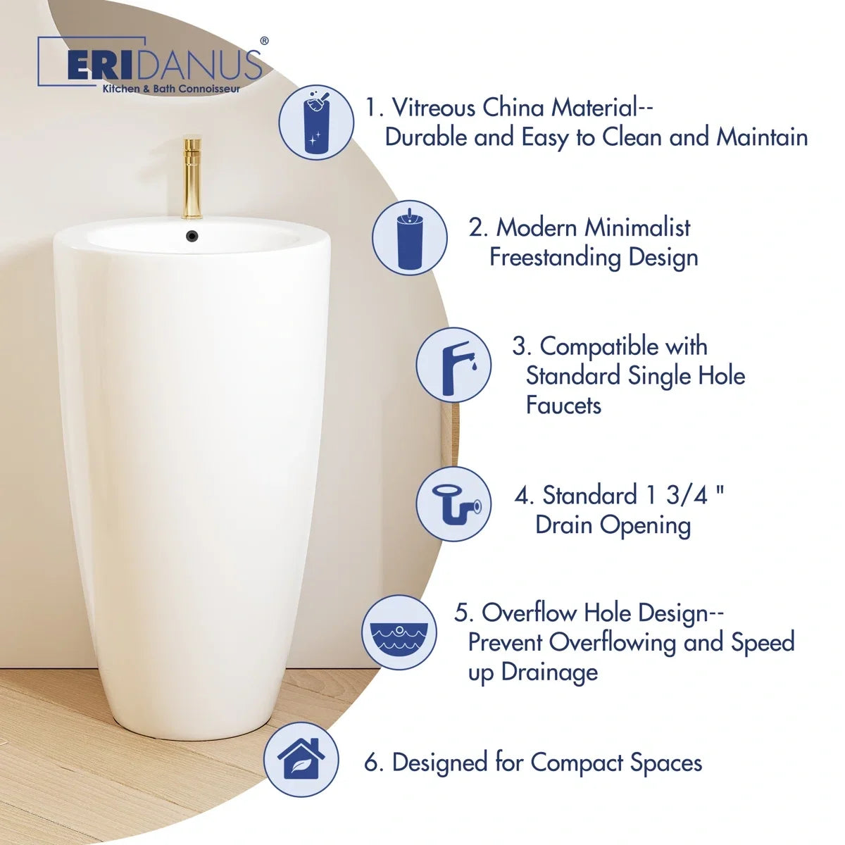 Gibbous 33.5" H Vitreous China Circular Pedestal Bathroom Sink