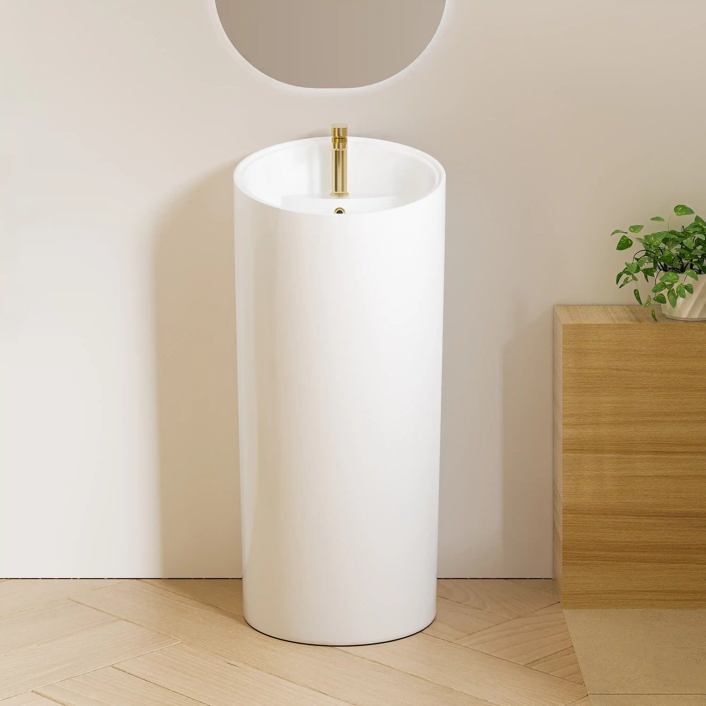 Reno 38" H Vitreous China Circular One-Piece Freestanding Pedestal Bathroom Sink with Overflow