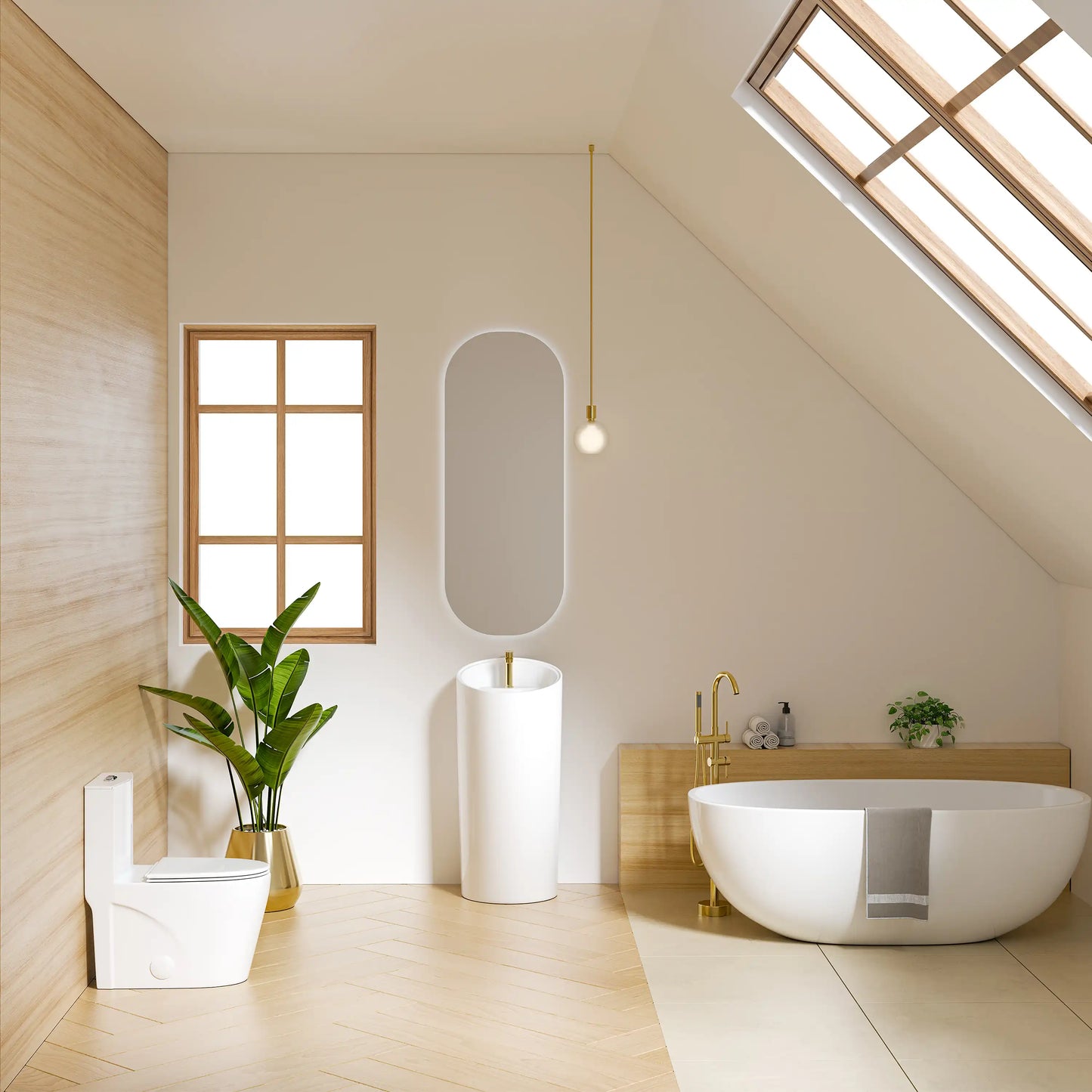 Reno 38" H Vitreous China Circular One-Piece Freestanding Pedestal Bathroom Sink with Overflow