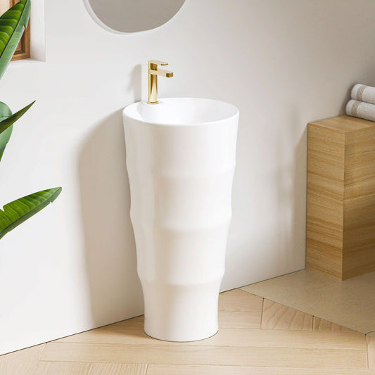 Brooklyn 32" H Crisp White Ceramic Circular Freestanding Pedestal Bathroom Sink
