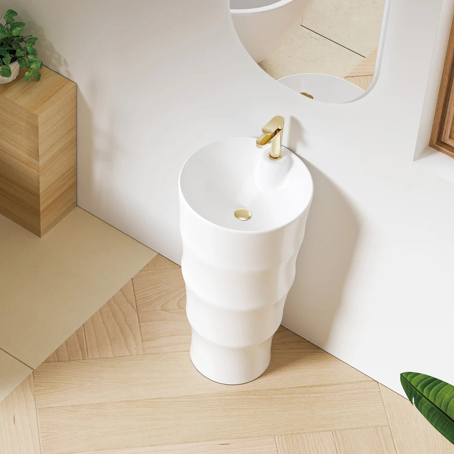 Brooklyn 32" H Crisp White Ceramic Circular Freestanding Pedestal Bathroom Sink