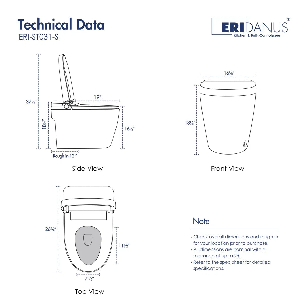 Piedmont Elongated Smart Toilet – Heated Seat, Touchless Flush & Optional Bidet