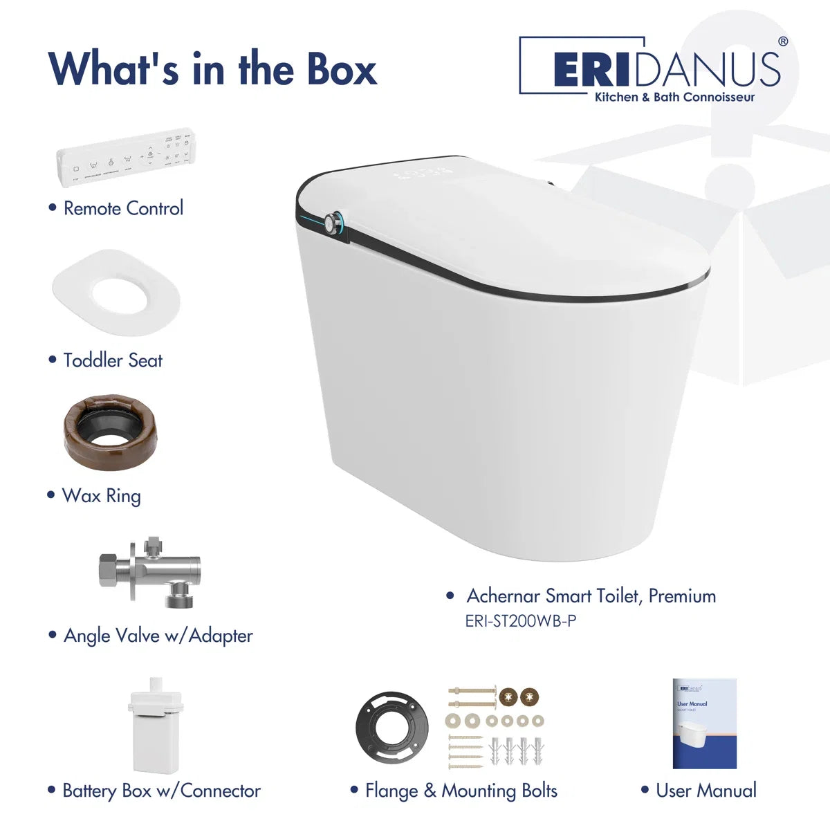 Achernar Elongated Smart Toilet with Auto-Open Lid, Heated Bidet & Touchless Flush
