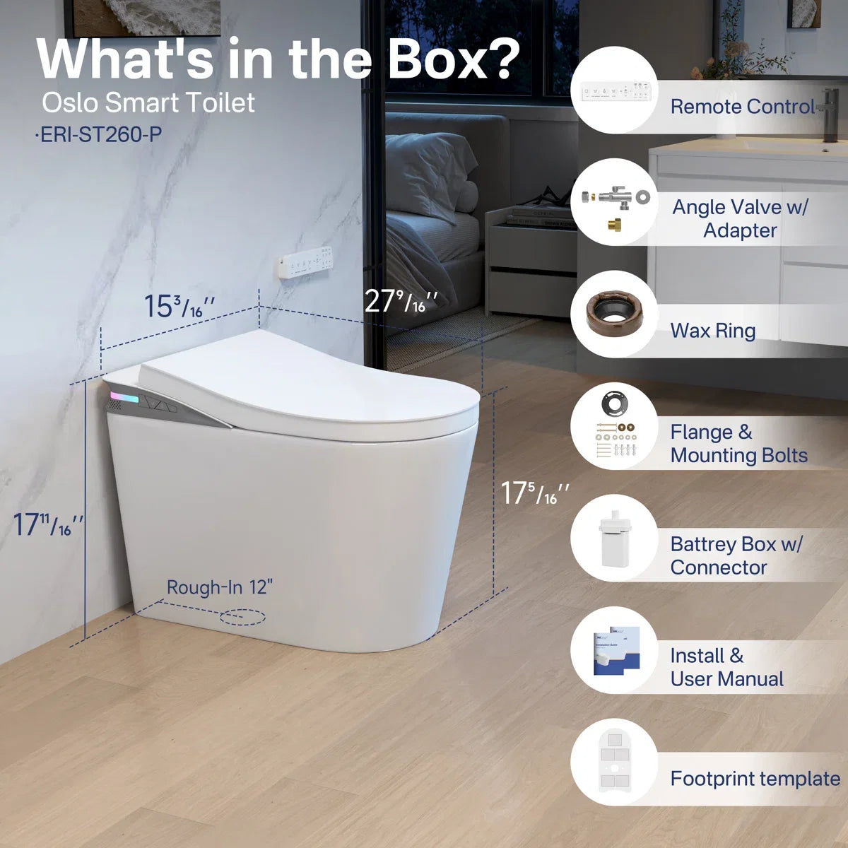 Oslo Elongated Smart Toilet with Auto-Open Lid, Bidet & Touchless Flush