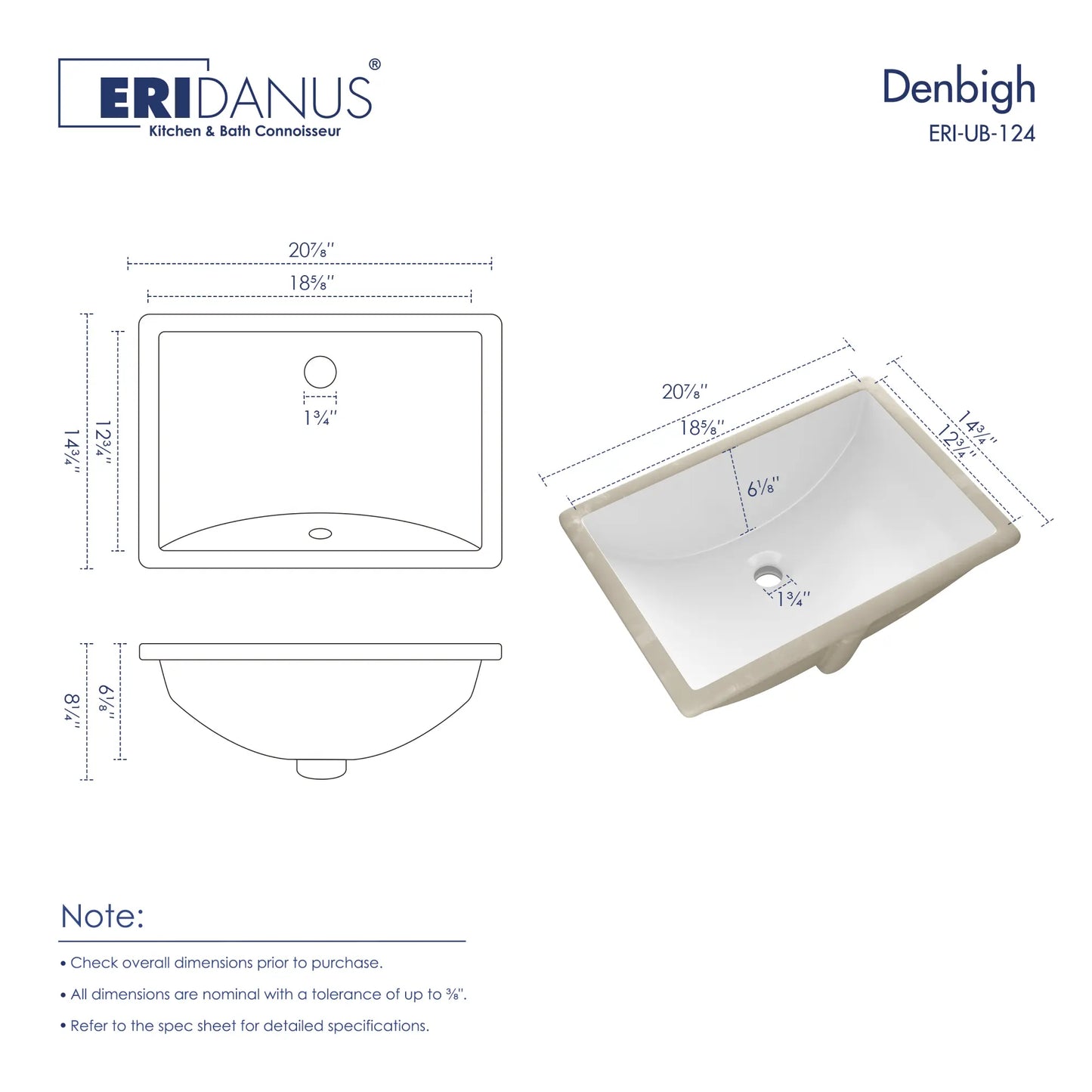 Denbigh 21" x 15" Rectangular Undermount Vitreous China Sink