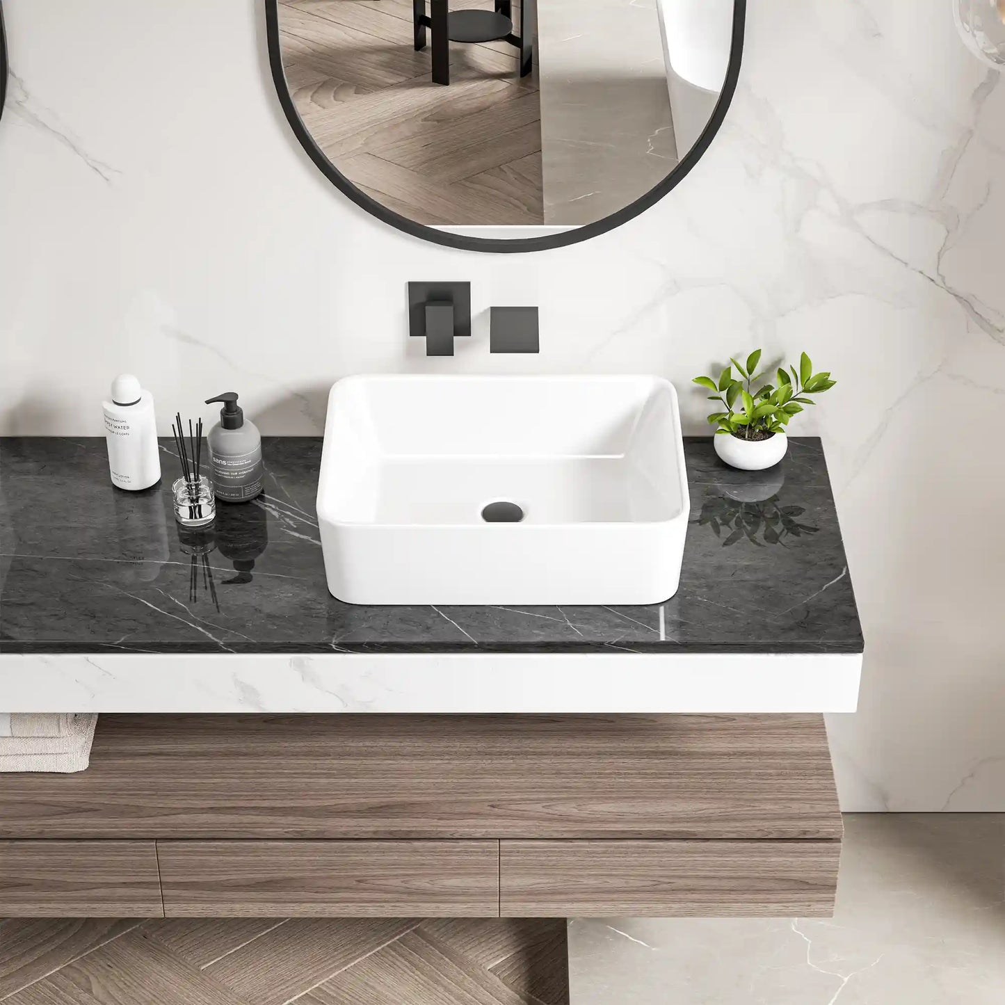 Denbigh 19" x 14'' White Vitreous China Rectangular Vessel Bathroom Sink