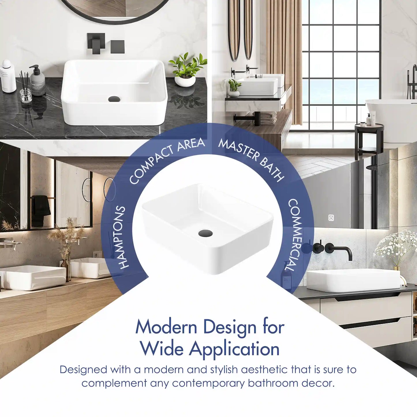 Denbigh 19" x 14'' White Vitreous China Rectangular Vessel Bathroom Sink