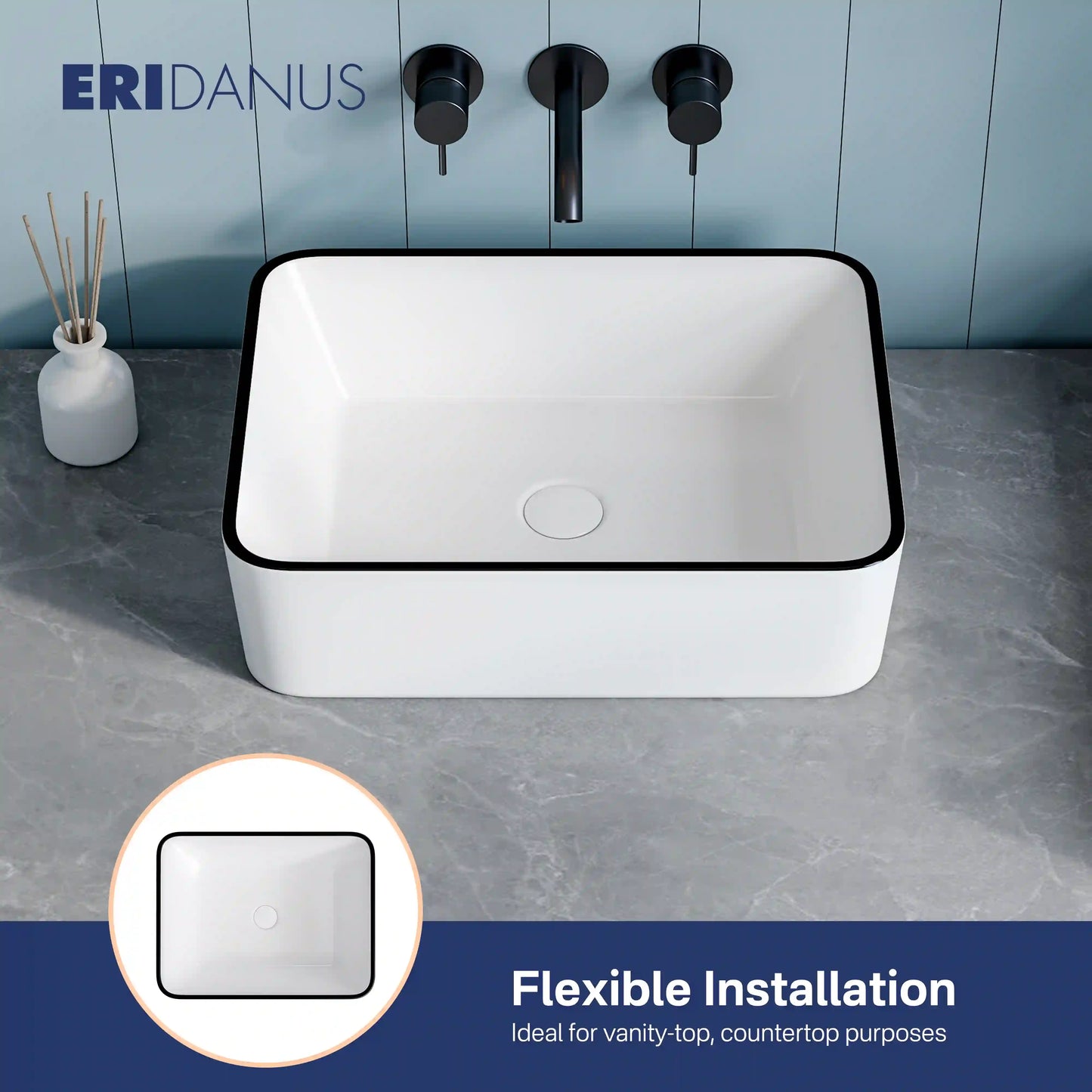 Denbigh 19" x 14'' White Vitreous China Rectangular Vessel Bathroom Sink