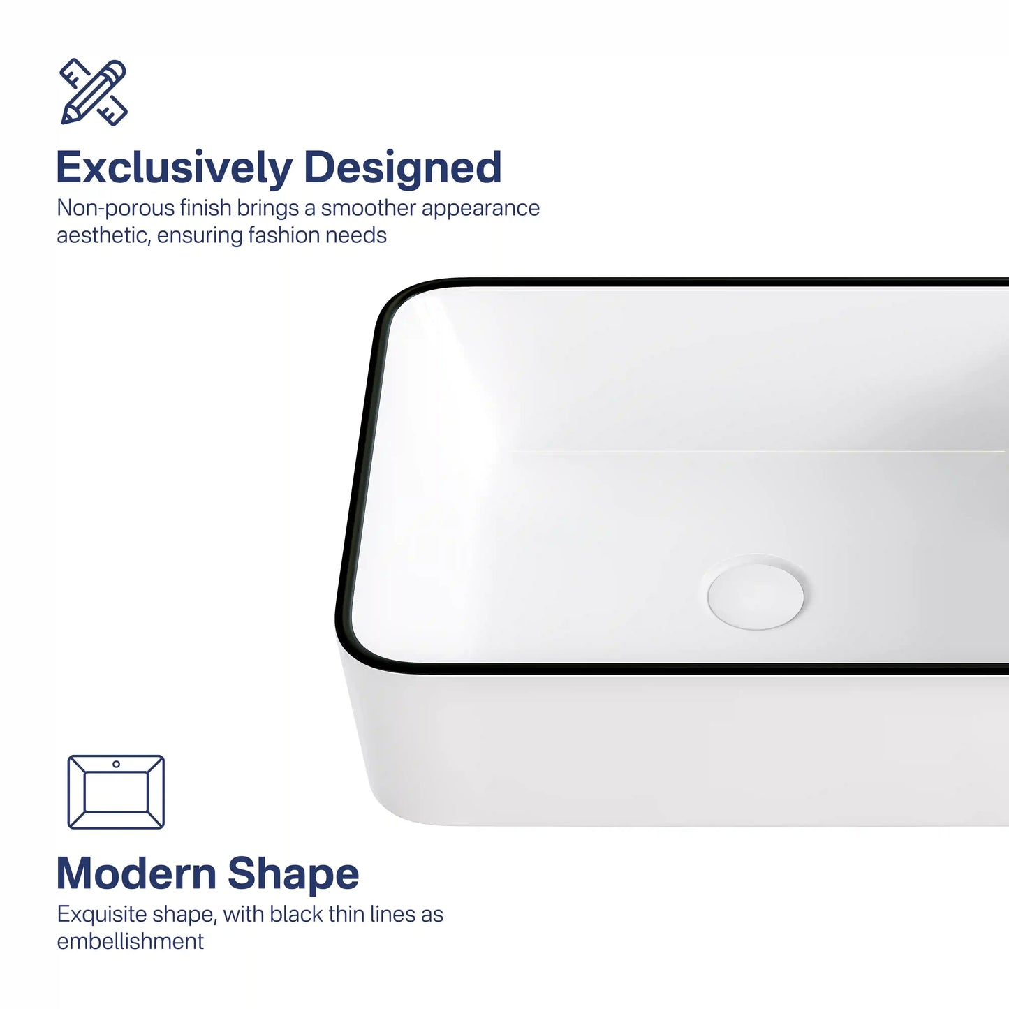 Denbigh 19" x 14'' White Vitreous China Rectangular Vessel Bathroom Sink